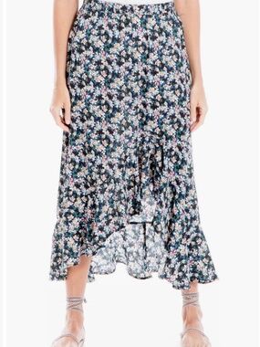 Max Studio Floral High-Low Ruffle Skirt - XS